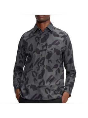 Ted Baker Long Sleeve Button Up Shirt Karpas Animal Print Charcoal Mens 6 2XL